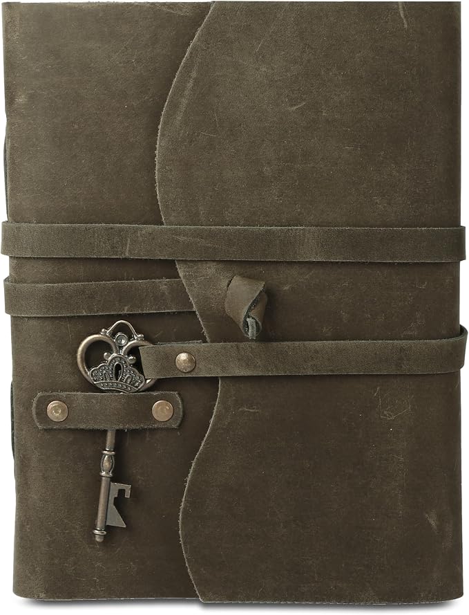 Leather Journal with Deckle Edge Paper 8x6 inch and Vintage Key | Handmade - Image 2