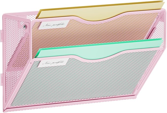 Marbrasse Wall File Holder 2-Tier Hanging Wall File Organizer, Mesh Mail Holder by Marbrasse