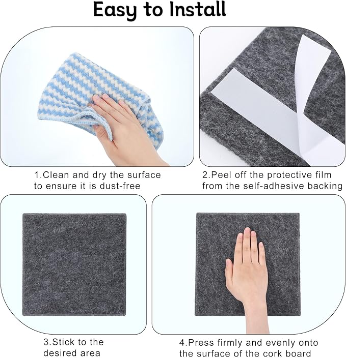 Large Cork Board 28" x 19", 6 Pack Felt Bulletin Board - Image 4