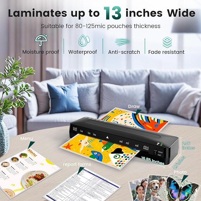 Laminator Machine 11x17 Laminator - 13 Inch Cold Thermal Laminators Machine with Laminating Sheets, A3 Personal Laminators for Teachers, Laminating Machine 90s Warm-Up No Jam for Home Office School-DeskLoop Office