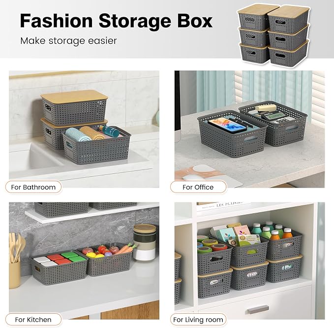 Plastic Storage Baskets With Bamboo Lid - Image 7