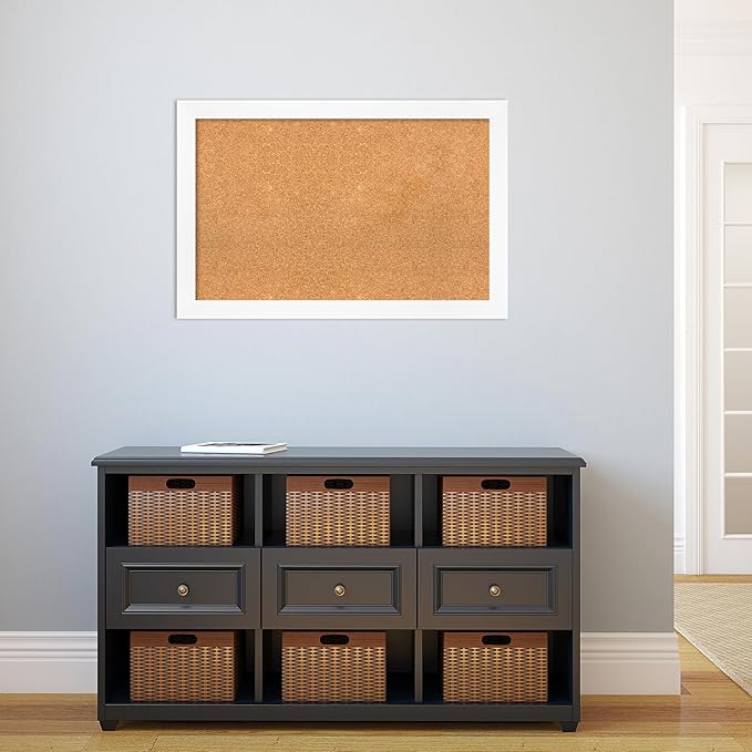 Amanti Art Natural Cork Board for Wall, 23x35 Vision Board with White Frame, Large Corkboard Office Decor for Home Organization, Modern Corkboard Pinboard to Display Items for Home Organization in-DeskLoop Office