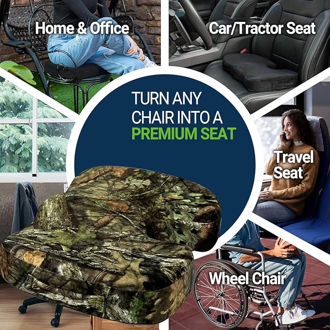 Gel Seat Cushion for Car Office - Memory Foam Pain Relief Chair Pillow Cushions - Tailbone Sciatica Coccyx Butt Lumbar Support Pad for Sitting Driving Traveling, Velvet, Mossy Oak-DeskLoop Office