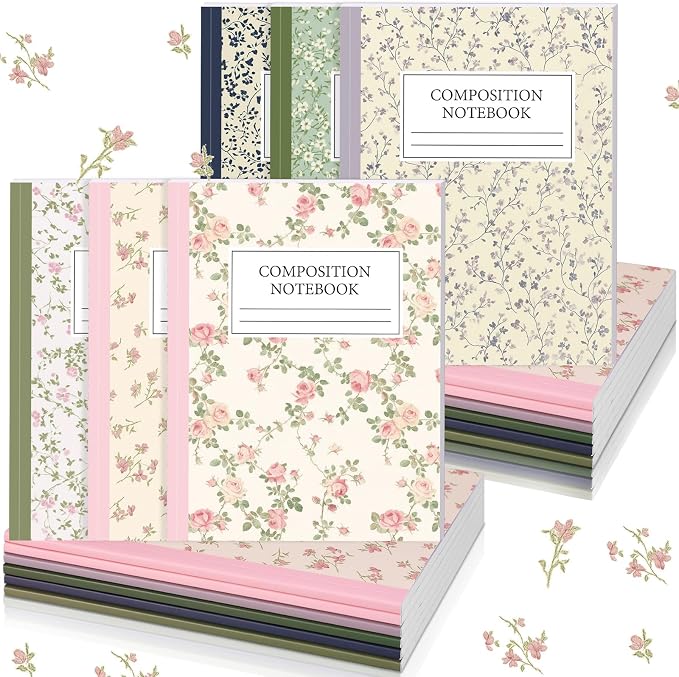 MotiMind 6 Pcs Pastel Wildflower Composition Notebook College Ruled Back to by MotiMind