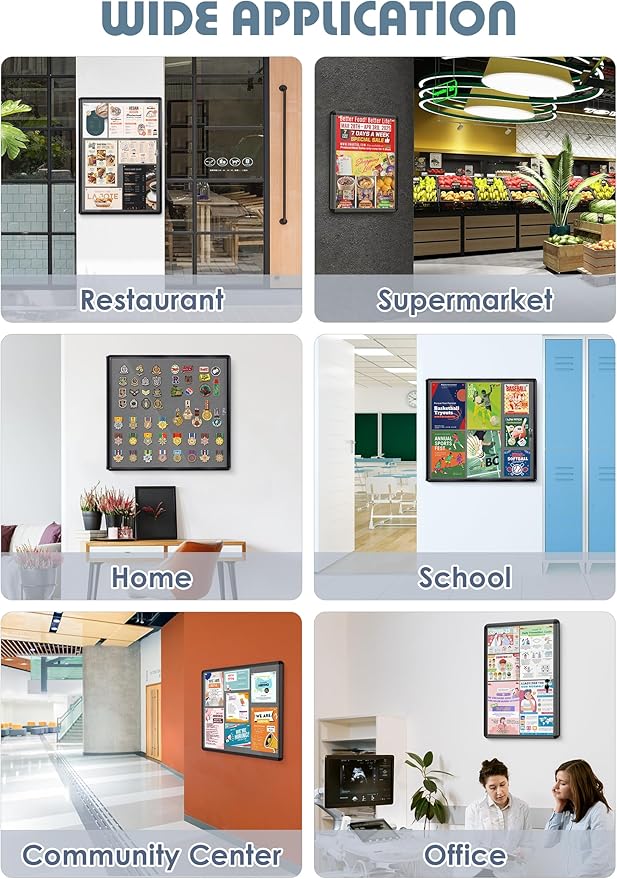 Enclosed Bulletin Board Lockable Display Case Message Board with Locking Door for Indoor, Grey Felt, Black Aluminum Frame, 26 X 20 in-DeskLoop Office