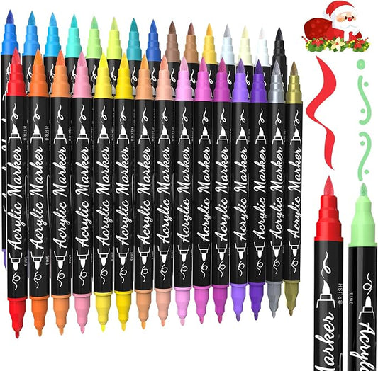 TOSHARE 30 Colors Dual Tip Acrylic Paint Markers, Premium Brush&Fine Acrylic by TOSHARE