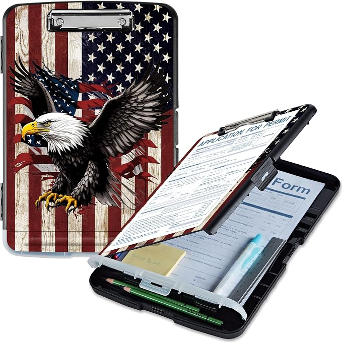 Clipboard with Storage, 9.5x14 High Capacity America Falg Eagle Storage by Qindaiwen