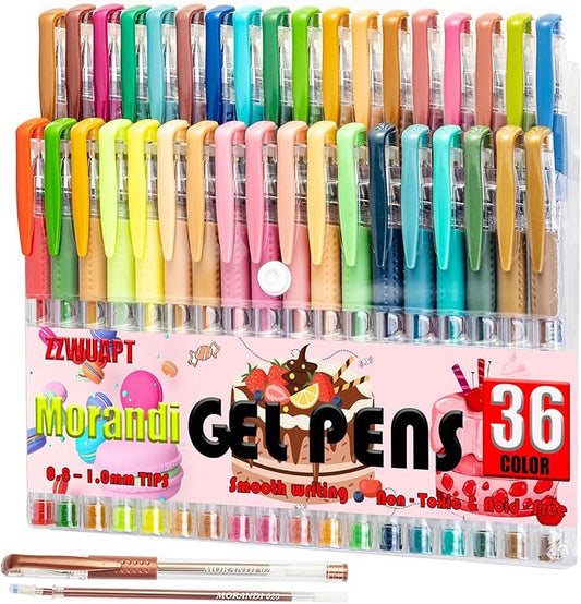 Morandi Gel Pens for Coloring Book,72 Color Gel Pens Set including 24 Color Gel Pen with 48 Refills,40% More Ink Colored Gel Pens for Drawing, Doodling, Scrapbook, Journaling-DeskLoop Office