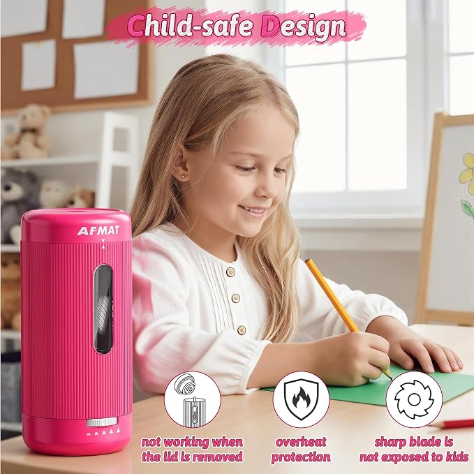 AFMAT Electric Pencil Sharpener, Auto in & Out, 5 Nibs, 7K+ Uses, Fully - Image 7