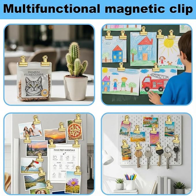 MorningRo 18 Pcs Metal Magnetic Clips Heavy Duty 2.2 Inch Magnet Gold Clips - Image 7