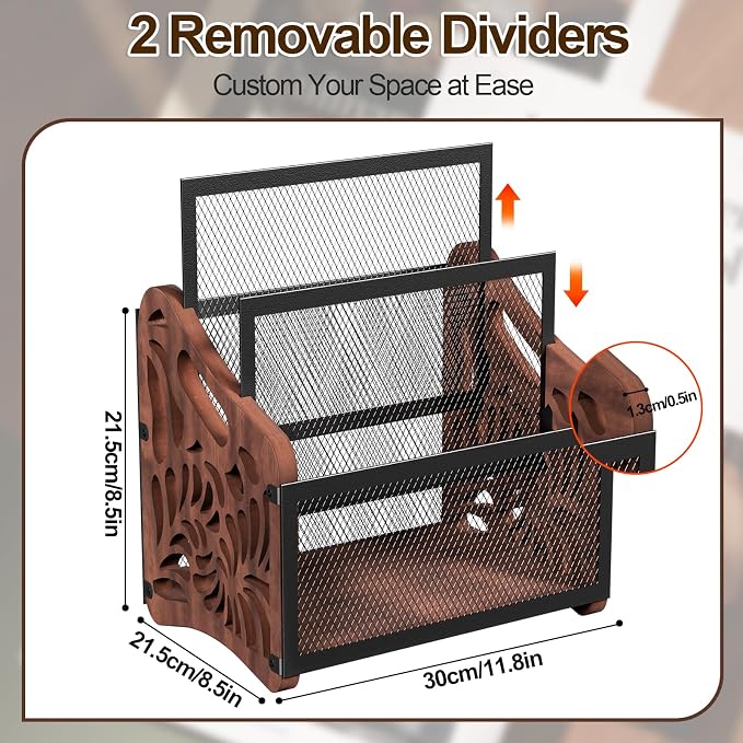 Magazine Holder, 3-Compartment Magazine Rack Floor, Wood Magazines File Holder - Image 6