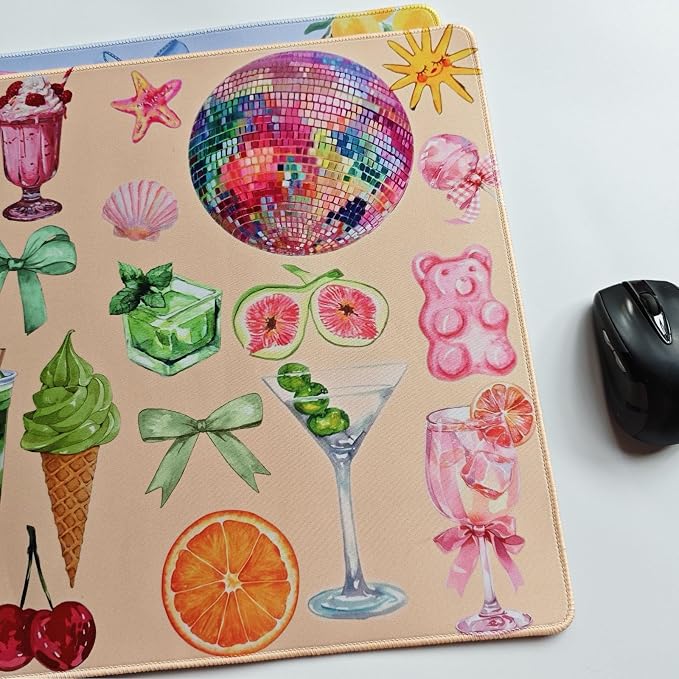 Cute Pink Boho Pastel Desk Mat Colorful Desk Mat - Image 6