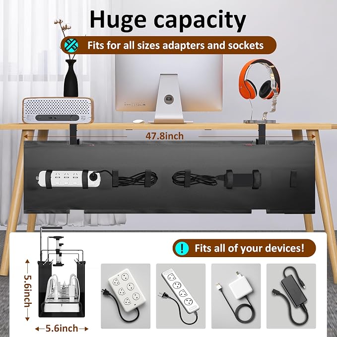 48" Gaming Under Desk Cable Management Tray, Large Anti-Sag Wire Hider - Image 2