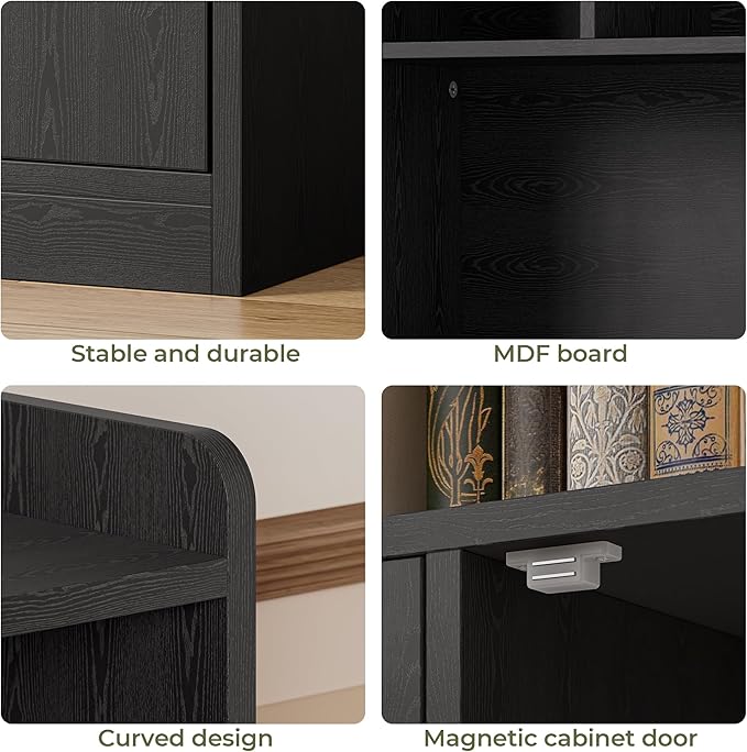 IRONCK Bookshelves and Bookcase, 6 Tiers Large Bookshelf with 4 Doors, Floor Standing Tall Display Storage Shelves for Home Office, Living Room, Bedroom, Black-DeskLoop Office