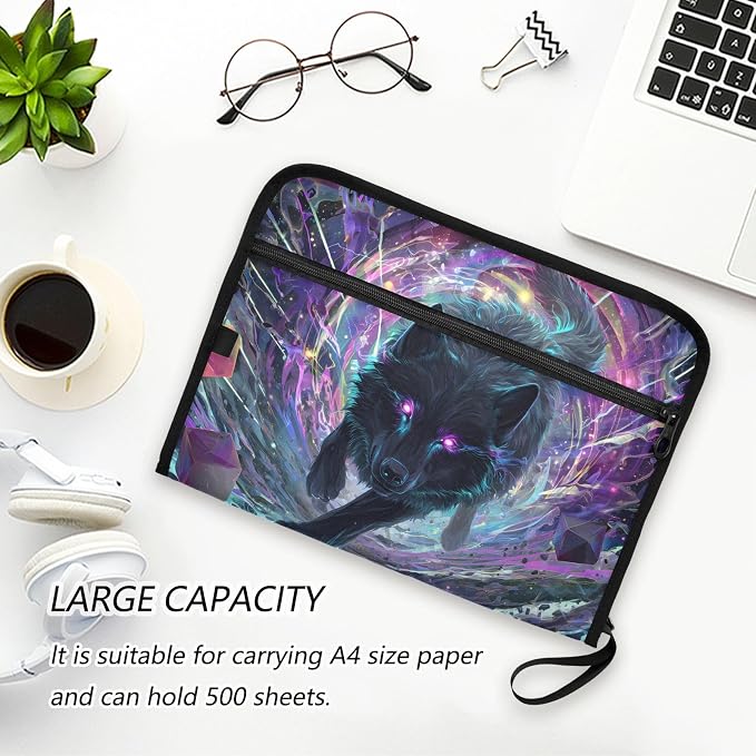 Expanding File Folder Black Wolf Purple Eyes Galaxy Accordion File Organizer 13 - Image 5