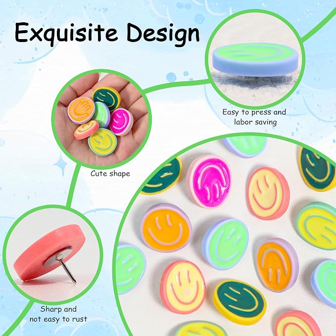 Decorative Cute Push Pins for Bulletin Board, Thumb Tacks, Cork Board Desk Wall - Image 3