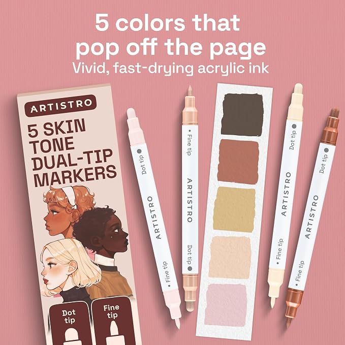ARTISTRO 5 Skin Tones Dual-Tip Acrylic Paint Markers – Paint Pens Set - Image 2