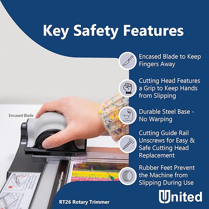 United Office Products RT26 Commercial Rotary Paper Trimmer, Sturdy Metal Base, 26" Cut Length, 15 Sheet Capacity, Paper Cutter for Offices, Schools and Crafts-DeskLoop Office