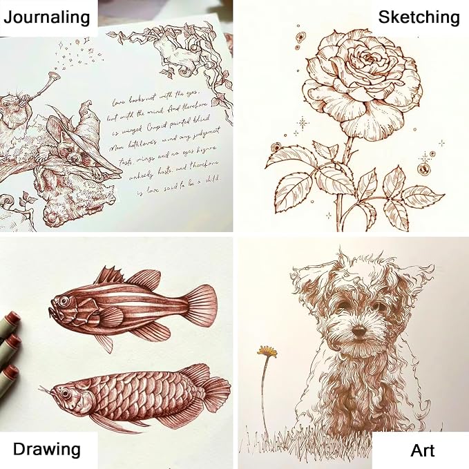 Muchcute Micro Fineliner Drawing Art Pens: 6 Sepia Fine Line Waterproof Ink Set - Image 6
