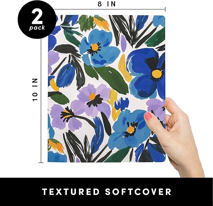 PAPERAGE Soft Cover Lined Journal Notebook, 2 Pack, (Blue Pansies), 100 Pages, Large 7.5 inches x 9.5 inches, College Ruled, Ideal for Note Taking & Travel Journal-DeskLoop Office