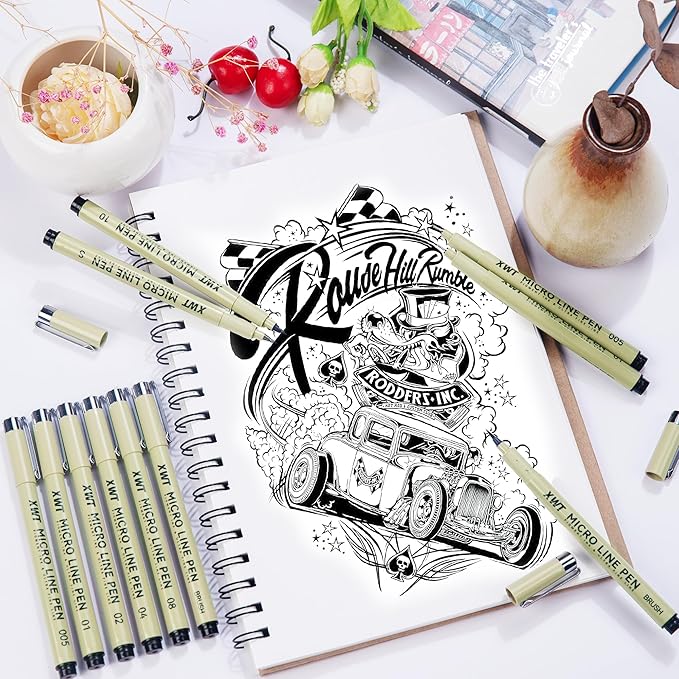 Micro Fineliner Pens 6Pcs 0.25mm/Set, Ultra Fine Fineliner Pen, Water-based Black Pigment Ink, Drawing Journaling Doodling Supplies for Artists, Designers, Students-DeskLoop Office