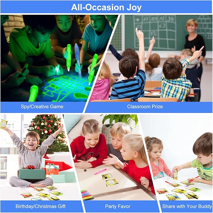 28 Pcs Invisible Ink Pens with UV light for kids, Word Search & Maze Activities Cards Included, Education & Party Favors, End of School Year Gift, Birthday,Halloween, Christmas, Goodie bag stuffers-DeskLoop Office