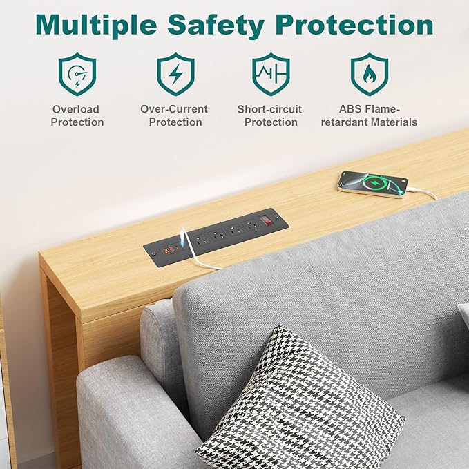 QBA Recessed Power Strip with USB-C 65W, 4 Outlets 2 USB-C & 2 USB-A Ports, Mountable Desk Outlet for Conference Furniture, 45° Angled Flat Plug 6FT Cord, Black-DeskLoop Office