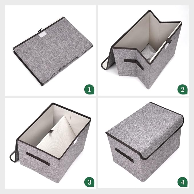 Large 42 Quarts Fabric Storage Bins with Lids [2-Pack] Linen Collapsible Foldable Storage Cubes, Closet Organizer Containers boxes with Handles for Home Office (16.7 x 12 x 12, Gray)-DeskLoop Office