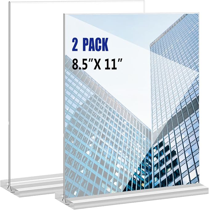 KOOLDE Acrylic Sign Holder 8.5x11 Inches 2 Pack T Shape Desktop Display Stand by KOOLDE