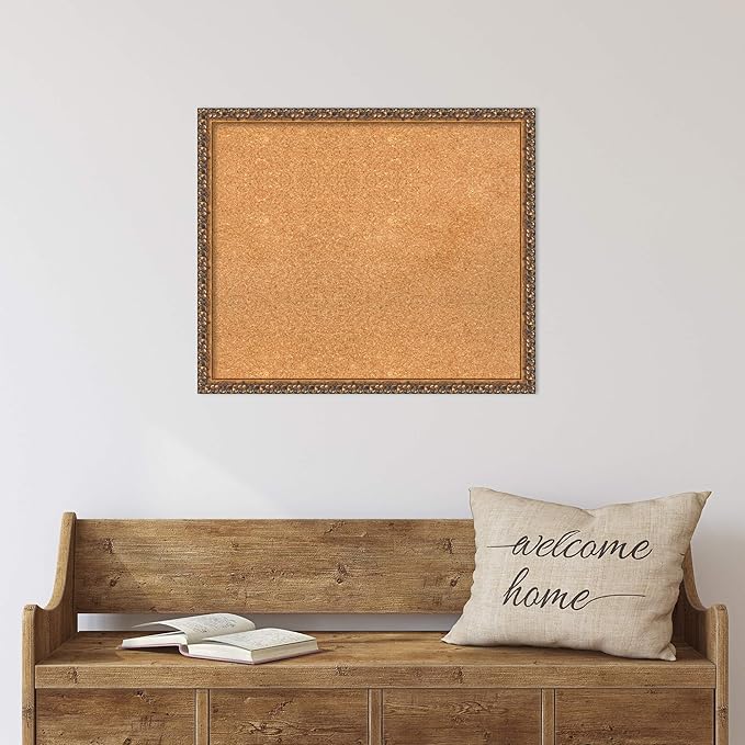 Amanti Art Natural Cork Board for Wall, 22x26 Vision Board with Bronze Frame, Medium Corkboard Office Decor for Home Organization, Traditional Corkboard Pinboard to Display Items for Home-DeskLoop Office