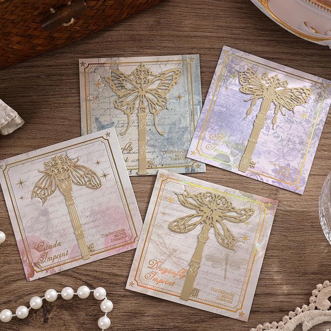 4Pcs Metal Bookmarks Vintage Golden Hollow Out Book Marks - Image 2