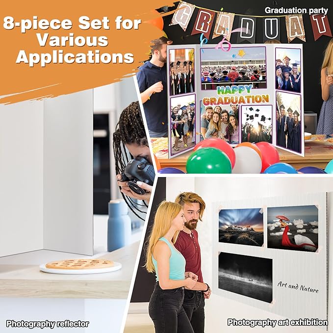 8 PCS Trifold Poster Board- Extra Large 48" x 36" Tri Fold Display Board Hard & Thick White Presentation Cardboard for Science Fair, School Projects, and Business Presentations Supply-DeskLoop Office