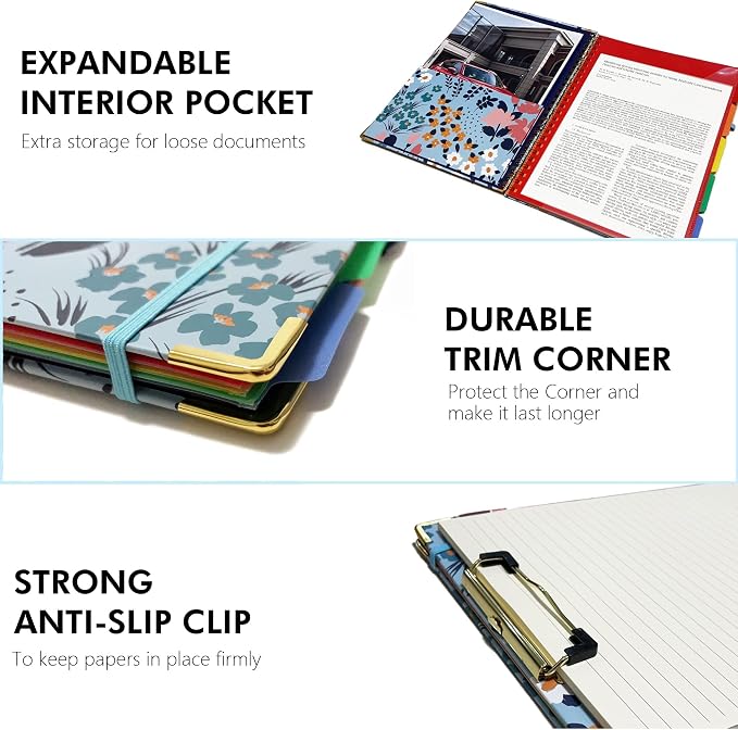 Spiral Clipboard Folio with Refillable Lined Notepad, 5 Extra Folders, 10 - Image 3