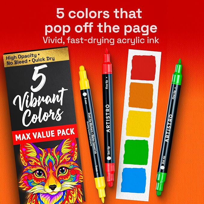 ARTISTRO 5 Precision Dual-Tip Acrylic Paint Markers – Paint Pens Set - Image 2
