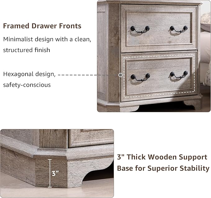 T4TREAM 2 Drawer File Cabinet-30 Wide Wooden Extended Desktop, Farmhouse Filing Cabinet with Smooth Rails, Holds Letter/Legal/A4, Hexagonal Design & Framed Drawer Fronts, Light Rustic Oak-DeskLoop Office