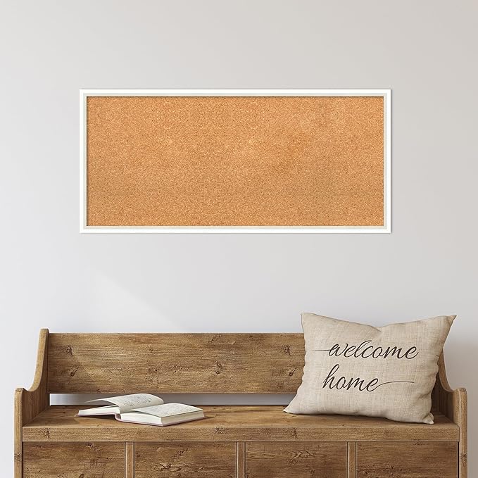 Amanti Art Natural Cork Board for Wall, 17x37 Vision Board with White Frame, Medium Corkboard Office Decor for Home Organization, Modern Corkboard Pinboard to Display Items for Home Organization in-DeskLoop Office