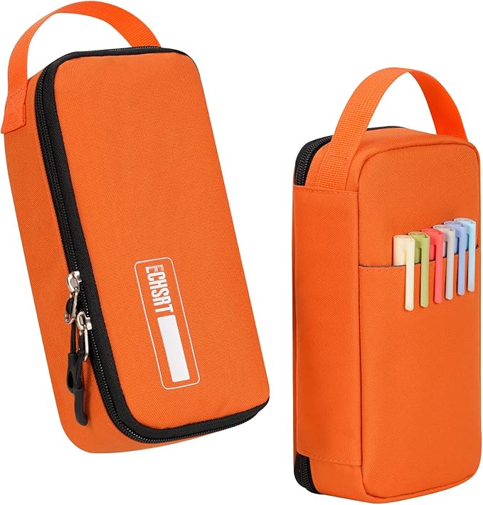 ECHSRT Big Pencil Case, Aesthetic Portable Zipper Pencil Bag with Hidden Pocket, Special Pouch for Men Women Adults, Stationery Organizer Pen Cases for Office Travel, Orange-DeskLoop Office