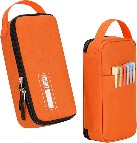 ECHSRT Big Pencil Case, Aesthetic Portable Zipper Pencil Bag with Hidden Pocket, Special Pouch for Men Women Adults, Stationery Organizer Pen Cases for Office Travel, Orange-DeskLoop Office