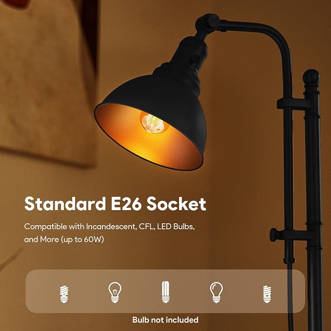 VONLUCE Rustic Desk Lamp Black Adjustable, Industrial Style Metal Task Lamps - Image 7