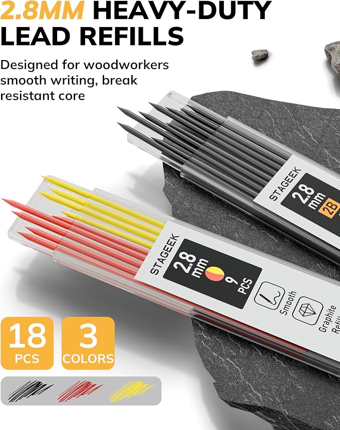 STAGEEK Carpenter Pencil with Sharpener, Mechanical Carpenter Pencils with 19 - Image 6