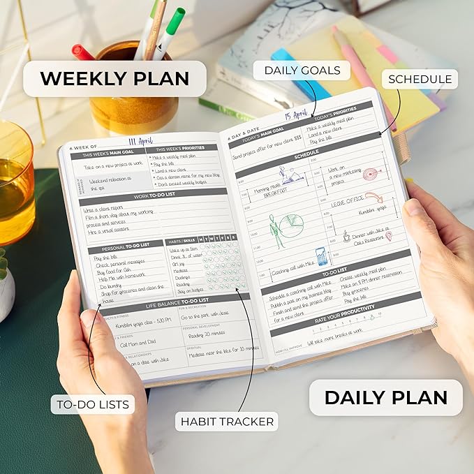 Clever Fox Daily Planner – Undated Planning Notebook with Hourly Schedule & To-Do List – Personal Day Task & Work Organizer, 6 Months (Pearl)-DeskLoop Office