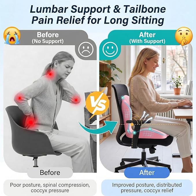 Ergonomic Office Chair Seat Cushion, L-Shaped Memory Foam Coccyx Cushion - Image 3