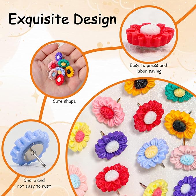 Decorative Cute Push Pins for Bulletin Board, Thumb Tacks, Cork Board Desk Wall - Image 3