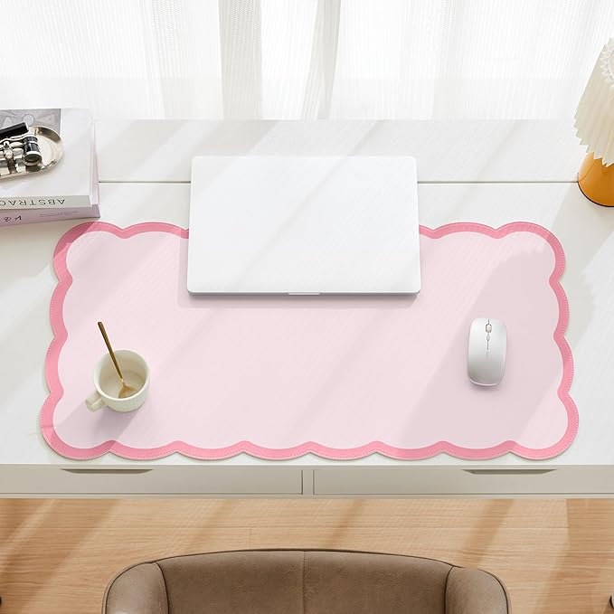 Scalloped Desk Mat, 31.5" x 15.7" Large Cute Aesthetic Desk Accessories - Image 3