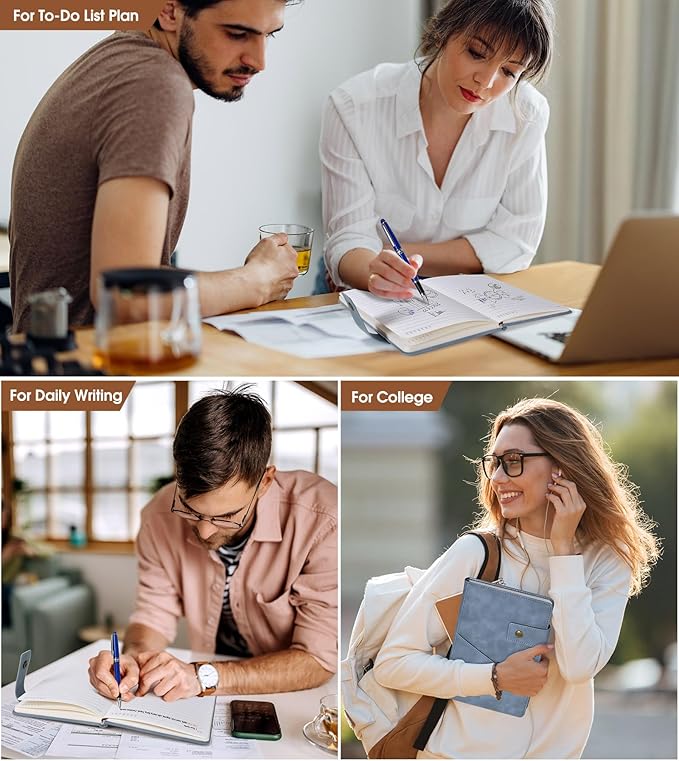 Blue A5 Lined Leather Journal Notebook for Men Women,5.9" X 8.4" Personalized Hardcover Journal with Pen,200 Pages 100 Gsm Thick Ruled Paper Daily Diary for Travel,Business,Work,Writing-DeskLoop Office