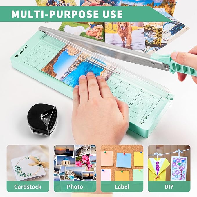 MAKEASY Paper Cutter 12 Inch, Guillotine Paper Cutter with 8 Sheet Capacity, Heavy Duty Paper Cutter for Cardstock, Paper Trimmer for Crafting, Classroom and Office, Green-DeskLoop Office