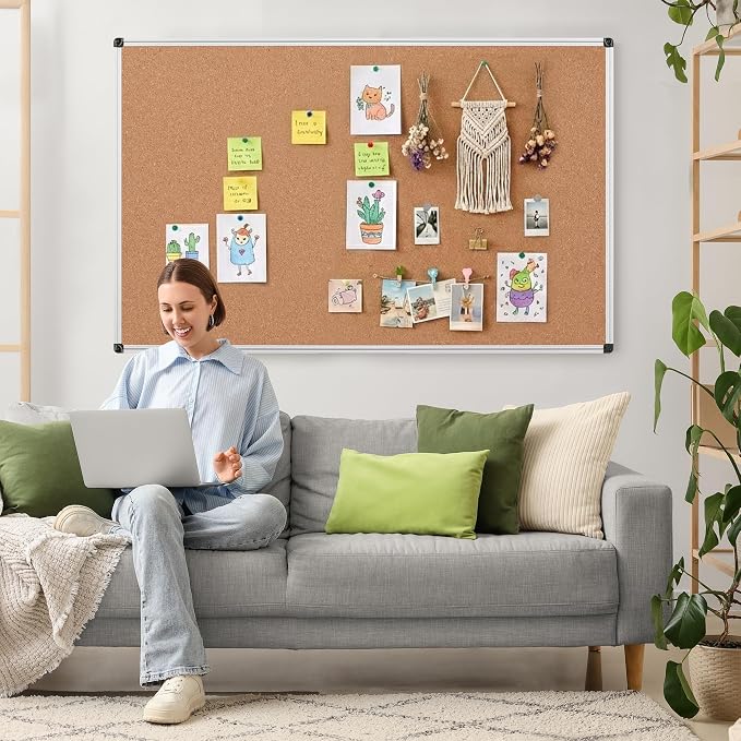 Large Cork Bulletin Board 60" X 36", Wall Mounted Notice Pin Board - Image 2