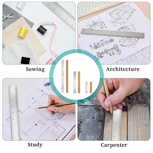 Metal Ruler with Cork Backing 6+12+18 Inch Stainless Steel Metal Ruler Non-Slip - Image 7