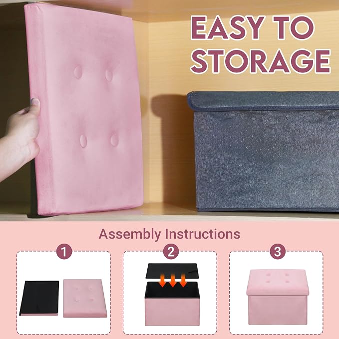 ZOES HOMEWARE Small Storage Ottoman Foot Rest, Velvet Ottoman - Image 7