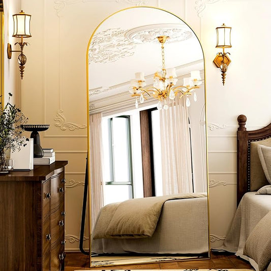 GLSLAND-38x77 inch Arched Full Length Mirror - Floor Mirrors Aluminum Alloy Frame Full Body Dressing Mirror for Bedroom Living Room,Gold-DeskLoop Office